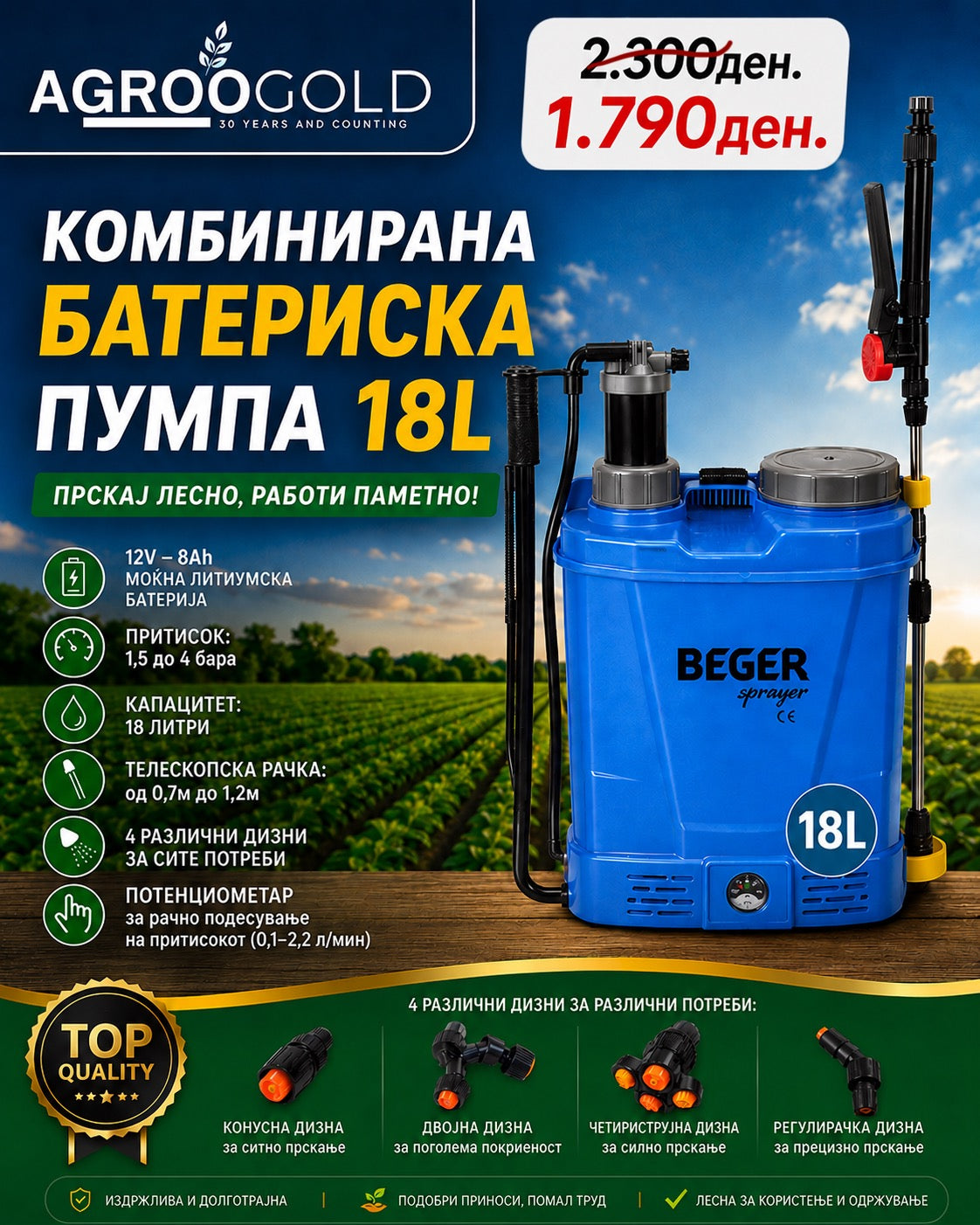 Комбинирана Батериска Пумпа Beger 18L